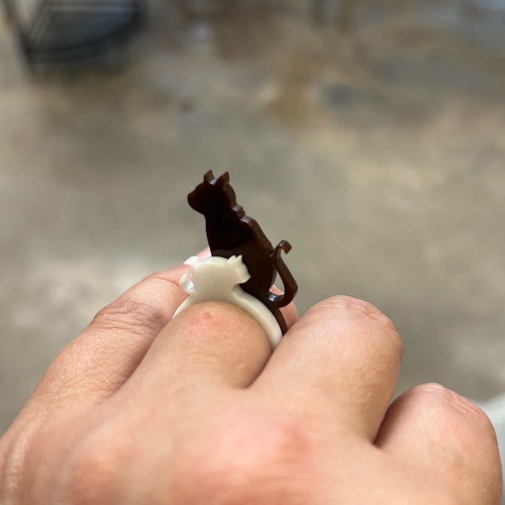 Laser cut acrylic cat and mouse ring set